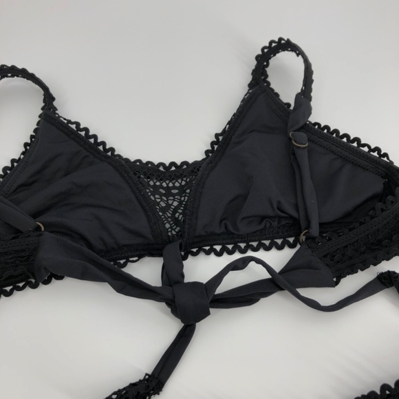 Becca by Rebecca Virtue Swim Two Piece Bikini Set Medium Black Crochet Strappy - Picture 8 of 13